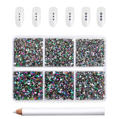 Picture of Beadsland 7200pcs Flatback Rhinestones,Green Rhinestones Nail Gems Round Crystal Rhinestones for Crafts,Mixed 6 Sizes with Wax Pencil Kit, SS3-SS10,Green Volcano