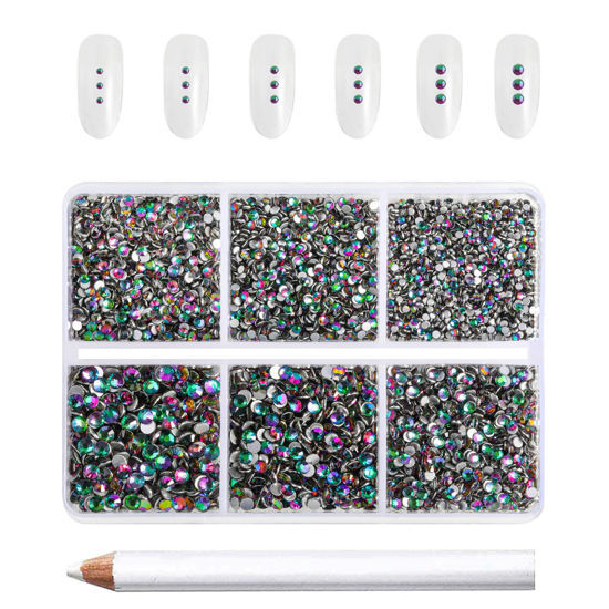 Picture of Beadsland 7200pcs Flatback Rhinestones,Green Rhinestones Nail Gems Round Crystal Rhinestones for Crafts,Mixed 6 Sizes with Wax Pencil Kit, SS3-SS10,Green Volcano