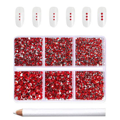 Picture of Beadsland 7200pcs Flatback Rhinestones,Light Red Rhinestones Nail Gems Round Crystal Rhinestones for Crafts,Mixed 6 Sizes with Wax Pencil Kit, SS3-SS10,Light Siam