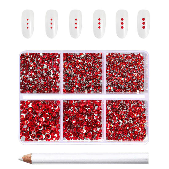 Picture of Beadsland 7200pcs Flatback Rhinestones,Light Red Rhinestones Nail Gems Round Crystal Rhinestones for Crafts,Mixed 6 Sizes with Wax Pencil Kit, SS3-SS10,Light Siam