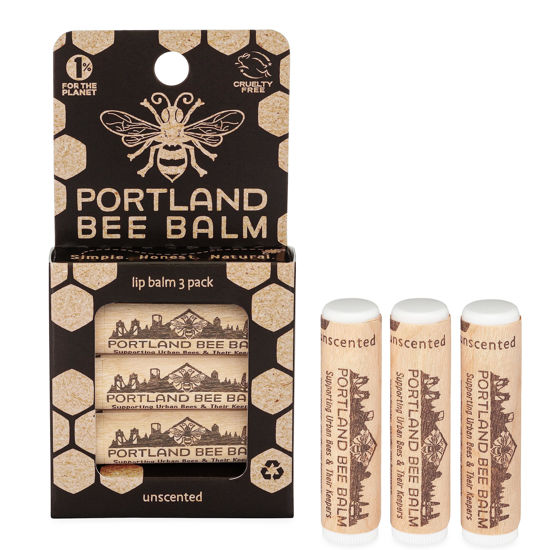 Picture of Portland Bee Balm All Natural Handmade Beeswax Based Lip Balm, Unscented 3 Count