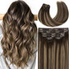 Picture of Lacer Hair Extensions Clip in Human Hair Chestnut Brown Mixed Dark Brown with Dark Brown Roots Color Ultra Thin PU Weft Seamless Extensions Clip in Human Hair R#2-2/6 110g 7pcs 14 Inch