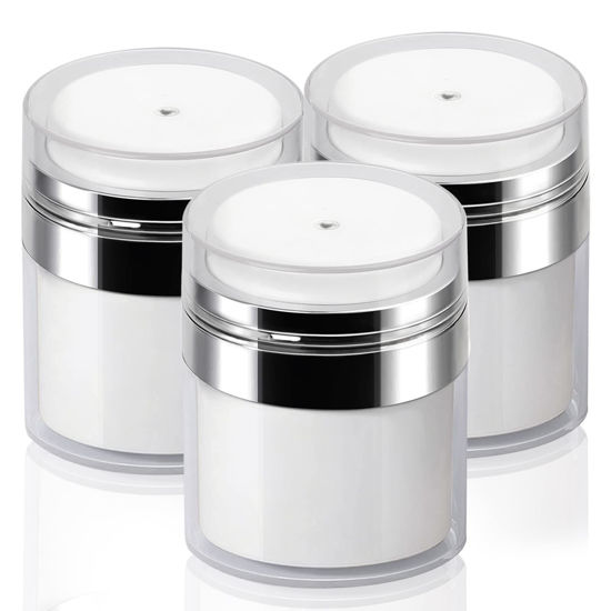 Picture of 3Pack Airless Pump Jar - 1.0 Oz Air Pump Container Drunk Elephant Container, 30ml Empty Cream Subpackage Jar Vacuum Bottle Dispenser for Lotion Moisturizer Creams