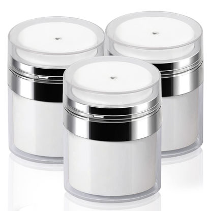 Picture of 3Pack 50ml Airless Pump Jar - 1.7 Oz Moisturizer Pump Dispenser, Cream Jar Vacuum Bottle Drunk Elephant Container - Airless Cosmetic Pump Containers Air Pump Container for Cream, Lotions