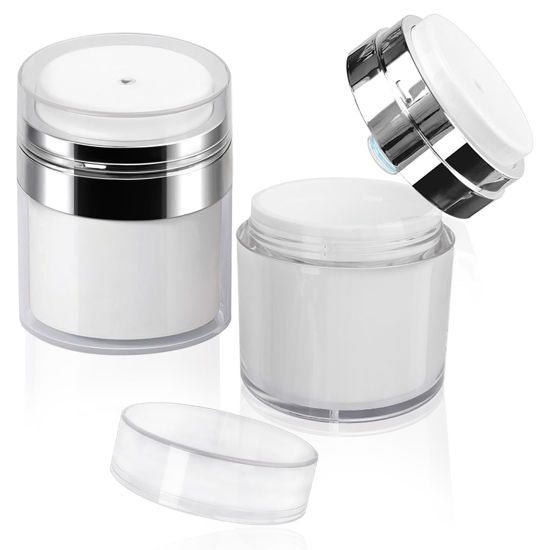 Picture of 2Pack 30ml Airless Pump Jar - Airless Pump Bottles 1.0 Oz Moisturizer Pump Dispenser, Cream Jar Vacuum Bottle Drunk Elephant Container, Cosmetic Pump Skincare Containers