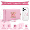 Picture of Personalized Initial A-Z Preppy Patch Makeup Bag,Small PU Leather Chenille Letter Cosmetic Bag with Zipper for Teen Girls,Pink Cute Travel Toiletry Bag,Birthday Monogrammed Gift for Daughter,Letter K