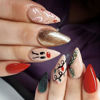 Picture of Cute Christmas Press on Nails Almond Fake Nails with Deer Glitter Cane Christmas Light Designs Medium Glue on Nails Glossy Winter False Nail Tips Full Cover Gel Artificial Nails Stick on Nails 24Pcs