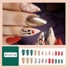 Picture of Cute Christmas Press on Nails Almond Fake Nails with Deer Glitter Cane Christmas Light Designs Medium Glue on Nails Glossy Winter False Nail Tips Full Cover Gel Artificial Nails Stick on Nails 24Pcs