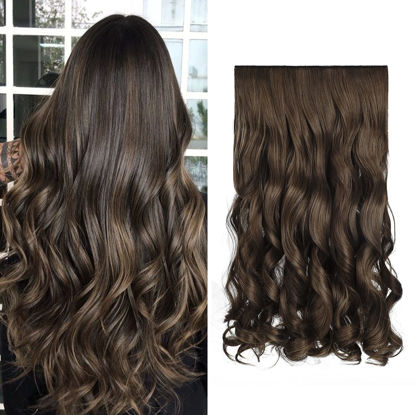 Picture of REECHO 20" 1-pack 3/4 Full Head Curly Wave Clips in on Synthetic Hair Extensions HE008 Hair pieces for Women 5 Clips 4.5 Oz Per Piece - Ginger Brown