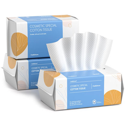Picture of PoeticEHome Soft Dry Wipe 3 Pack, Cotton Tissue Face Towel, Disposable Facial Cleansing Cloths, Dry Wet Use for Sensitive Skin, Makeup Removing, Surface Cleaning (300 Count)