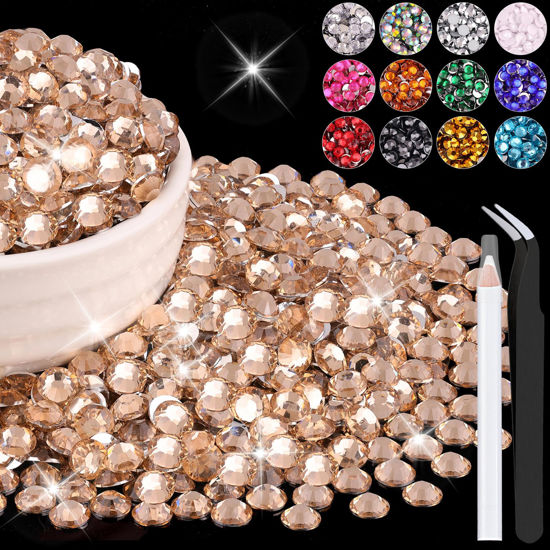Picture of 4000PCS 5mm Resin Rhinestones Bulk for Crafting (Champagne), Flatback Bedazzling Crystals for Crafts DIY Nail Decoration, Gems Charms for Tumbler Shoes Clothing Fabric with Pickup Pen and Tweezers