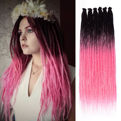 Picture of Leeven Synthetic Dreadlock Extensions 20 Strands 24 Inch Single Ended Ombre Pink Crochet Dreads Extensions 0.6 cm Width Handmade Loc Extensions Reggae Style Braiding Hair for Women Men
