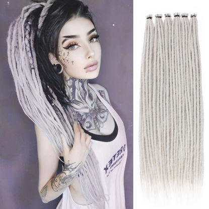 Picture of Leeven 40 Strands Thin Dreadlock Extensions 24 Inch Grey Soft Crochet SE Dreads Reggae Style Synthetic Braiding Hair 0.6 cm Width Loc Extensions for Women Men