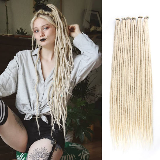 Picture of Leeven 24 Inch Blonde Synthetic Dreadlock Extensions 40 Strands 0.6 cm Width Single Ended Crochet Dreads Reggae Style Braiding Hair Handmade Loc Extensions for Women Men