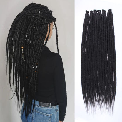 Picture of Leeven Thin 24 Inch Dreadlock Extensions 40 Strands Natural Black Soft Hippie SE Dreads 0.6 cm Width Synthetic Loc Extensions Handmade Reggae Style Crochet Braiding Hair for Women and Men