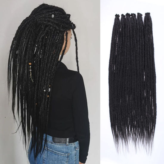 Picture of Leeven Thin 24 Inch Dreadlock Extensions 40 Strands Natural Black Soft Hippie SE Dreads 0.6 cm Width Synthetic Loc Extensions Handmade Reggae Style Crochet Braiding Hair for Women and Men