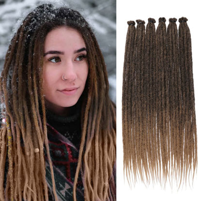 Picture of Leeven 40 Strands Synthetic Dreadlock Extensions 18 Inch Ombre Honey Blonde Crochet SE Dreads Extensions 0.6 cm Width Thin Soft Loc Extensions Reggae Style Hippe Dreads for Women Men