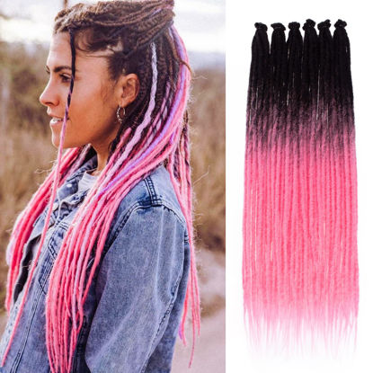 Picture of Leeven Synthetic Dreadlock Extensions 40 Strands 24 Inch Single Ended Ombre Pink Crochet Dreads Extensions 0.6 cm Width Handmade Loc Extensions Reggae Style Braiding Hair for Women Men