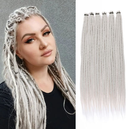 Picture of Leeven 40 Strands Grey Dreadlock Extensions 18 Inch Single Ended Handmade Soft Dreads Extensions 0.6 cm Width Loc Extensions Synthetic Reggae Hippe Style Crochet Hair for Women Men