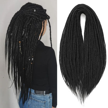Picture of Leeven Synthetic Double Ended Dreadlock Extensions 24 Inch Natural Black 0.6 cm Width Thin DE Dreads Crochet Hippie Wool Dreads 10 Strands Handmade Soft Loc Extensions for Women Men