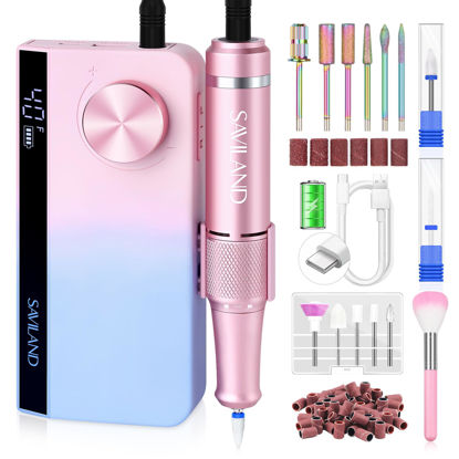 Picture of SAVILAND Portable Nail Drill Professional: 40000 RPM Upgrad E File 2024 Digital Pro Electric Cordless Fast Remover Anti-Shaking | Manicurist Nail Salon Superior Compactible for Acrylic Nails