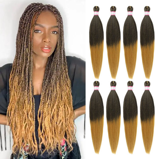 Picture of Dorsanee Ombre Honey Blonde Braiding Hair Pre Stretched 20 Inch 8 Packs Braiding Hair Extensions for Crochet Box Braids Twists Locs Hair Itch Free Soft Yaki Texture Hot Water Setting (20inch,#1B/27)