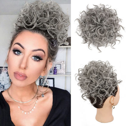 Picture of Lommel Messy Bun Hair Piece Drawstring Curly Messy Buns Lightweight Fluffy Updo Hair Bun for Short Thin Hair Scrunchies Natural Soft Clip in Hair Extensions Ponytail for Women Daily Use(Gray)