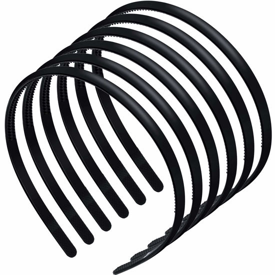 Picture of WILLBOND 6 Pieces Plastic Plain Headbands Teeth Comb Headbands Halloween Skinny DIY Hair Bands Headbands for Women Girls (Rubber Black, 8 mm)