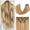 Picture of Aison Clip in Hair Extensions Real Human Hair Strawberry Blonde to Bleach Blonde Clip in Hair Extensions Human Hair 15 Inch Straight Double Weft Remy Hair Extensions Clip in Human Hair 70g 7pcs