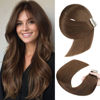 Picture of Human Hair Tape in Extensions, Darkest Brown Hair Extensions Real Human Hair 20 Inch 20pcs Remy Straight Tape ins Invisible Tape in Hair Extensions Human Hair (4#,20 Inch)
