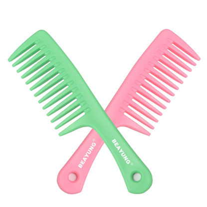 Picture of BEAYUNG 2 PCS Large Wide Tooth Comb, Shower Combs for Women, Curly Hair Brush, Detangling Comb, Hair Styling Comb, Hairdressing Tool (1Green,1Pink)