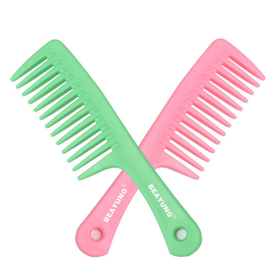 Picture of BEAYUNG 2 PCS Large Wide Tooth Comb, Shower Combs for Women, Curly Hair Brush, Detangling Comb, Hair Styling Comb, Hairdressing Tool (1Green,1Pink)