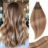 Picture of Chestnut Brown to Light Brown Mixed Light Blonde Tape in Hair Extensions Human Hair, 20pcs 16 Inch Remy Hair Extensions Straight Human Hair Tape in Extensions Skin Weft for Women (2/6/18K#,16 Inch)