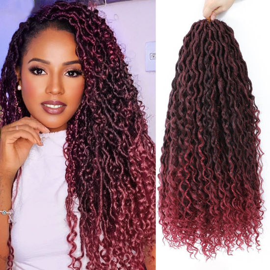 Picture of Col Bling 24 Inch 8 Packs Goddess Locs Crochet Hair Natural Looking, Bohemian River Goddess Crochet Braiding Hair Trendy & Edgy Faux Locs Crochet Hair Fashion for Women Kids (#1B/Bug)