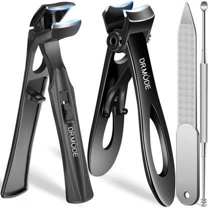 Picture of Toenail Clippers for Thick Nails for Seniors, Angled Head Large Toe Nail Clippers for Men Women with Catcher, Heavy Duty Fingernail Clippers with Wide Opening Long Handle Nail Cutter with File, Black