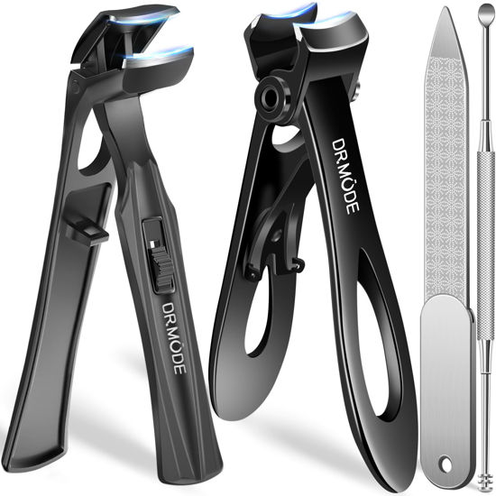 Picture of Toenail Clippers for Thick Nails for Seniors, Angled Head Large Toe Nail Clippers for Men Women with Catcher, Heavy Duty Fingernail Clippers with Wide Opening Long Handle Nail Cutter with File, Black