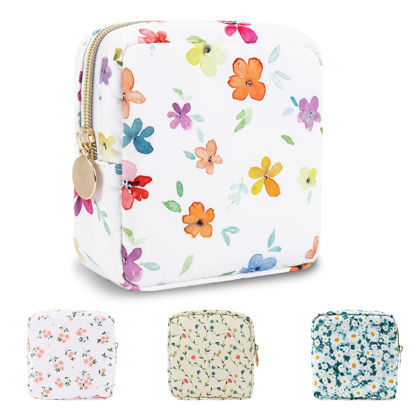 Picture of UIXIZQ Waterproof Mini Floral Makeup Bag Pouch for Purse,Nylon Flower Cosmetic Travel Bag Small Preppy Toiletry Organizers for Women Girl,Cute Zipper Pouch Coin Purse for Work(Mini Colorful-Flowers)