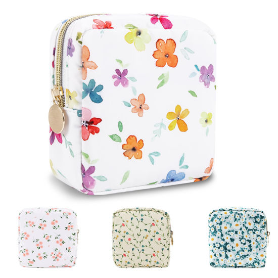 Picture of UIXIZQ Waterproof Mini Floral Makeup Bag Pouch for Purse,Nylon Flower Cosmetic Travel Bag Small Preppy Toiletry Organizers for Women Girl,Cute Zipper Pouch Coin Purse for Work(Mini Colorful-Flowers)
