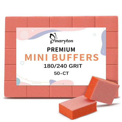 Picture of Maryton Mini Nail Buffer Blocks - 180/240 Grit Professional Salon Orange Buffers - Buff Nails Prior to Application of Gel Polish, Acrylic, 50 Count