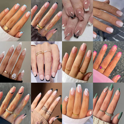 Picture of 12 Packs (288 Pcs) Press on Nails Short and Medium, MisssixFake French Tip Almond Square Glue with Nail for Women