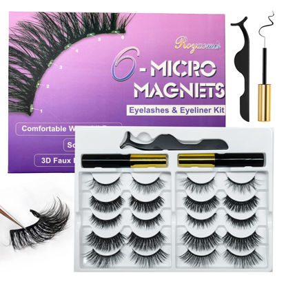 Picture of Royaomis 10 Pairs Magnetic Eyelashes with Eyeliner, Magnetic Lashes Natural Looking, Magnetic Eyelash Kit,Latest Six Magnets, With 3D 5D Reusable False Lashes, Easy to Wear, No Glue Needed