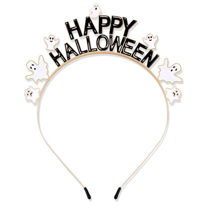 Picture of PHALIN Halloween Headbands Rhinestone Ghost Pumpkin Boo Hairbands for Women Costume Party Hair Accessory Gifts (Happy Halloween A)