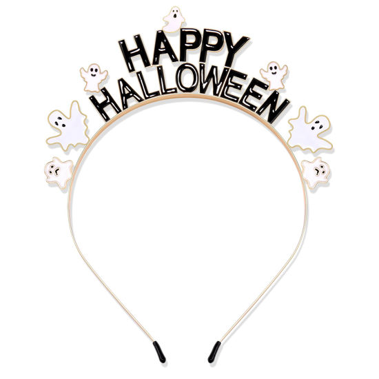 Picture of PHALIN Halloween Headbands Rhinestone Ghost Pumpkin Boo Hairbands for Women Costume Party Hair Accessory Gifts (Happy Halloween A)