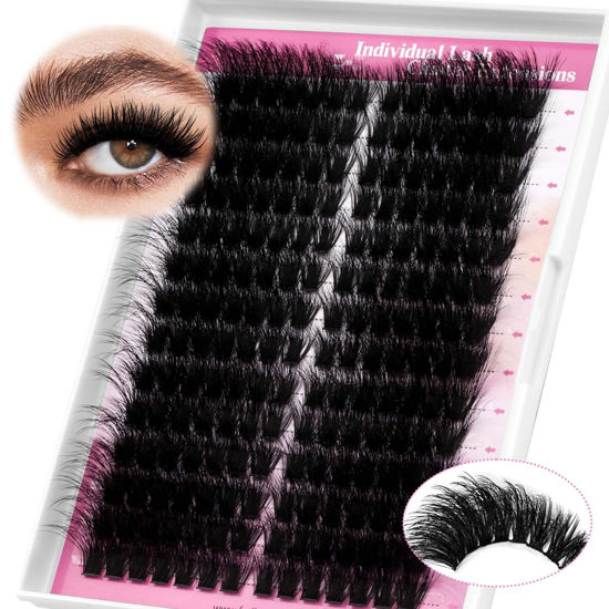 Picture of FADLASH Lash Clusters DIY Lash Extensions 80D Eyelash Clusters Cat Eye Cluster Lashes Fluffy Left Right Individual Lashes Cluster Eyelash Extensions Volume 3D Effect (80D-07D, 12-20mm)