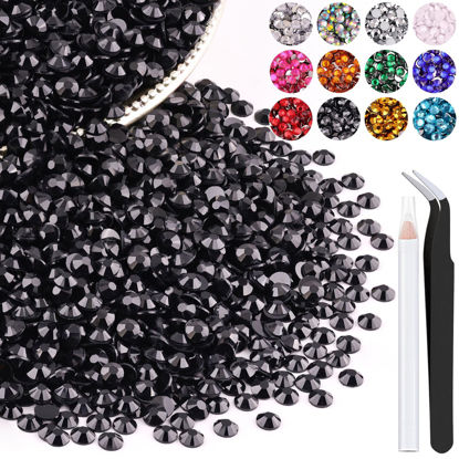 Picture of 4000PCS 4mm Resin Rhinestones in Bulk (Black), Bedazzling Flatback Crystals for Crafts DIY Nail Decoration, Gems Charms for Tumbler Shoes Clothing Fabric with Pickup Pen and Tweezers