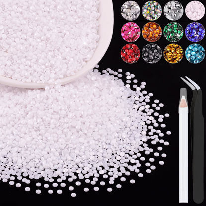 Picture of 5000PCS 3mm Resin Rhinestones in Bulk (White), Bedazzling Flatback Crystals for Crafts DIY Nail Decoration, Gems Charms for Tumbler Shoes Clothing Fabric with Pickup Pen and Tweezers