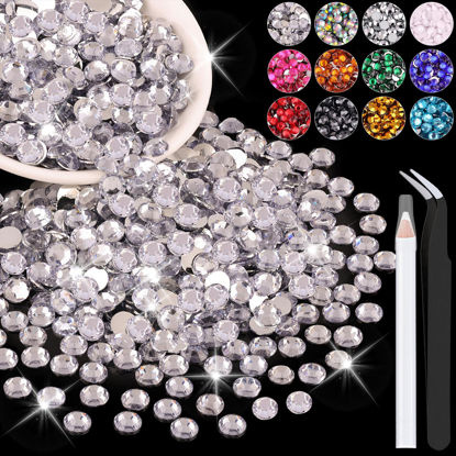 Picture of 1200PCS 6mm Resin Rhinestones in Bulk (Clear), Bedazzling Flatback Crystals for Crafts DIY Nail Decoration, Gems Charms for Tumbler Shoes Clothing Fabric with Pickup Pen and Tweezers