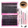 Picture of FADLASH DIY Lash Extension Kit Individual Lashes Cluster D Curl Eyelash Extension Kit D Curl Lash Clusters Lash Applicator Tool for Self Application at Home(KIT 100D+200D-D-12-18mm)