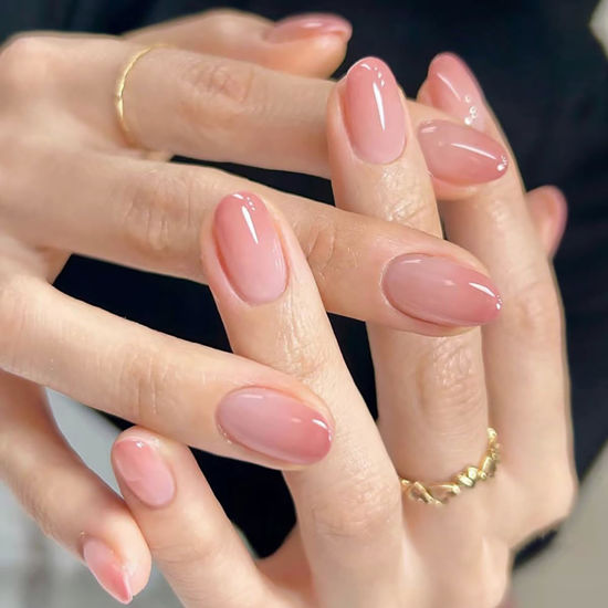 Picture of RTKHFZE Press on Nails Short French Tip Oval Fake Nails Pink to Blush Full Cover Nails Glossy Ombre Acrylic Nails 24Pcs Almond Stick on Nails for Women Nail Decorations