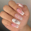Picture of 24Pcs Press on Nails Medium French Square Fake Nails Glitter Heart/Love False Nails Glossy Acrylic Glue on Nails Full Cover Stick on Nails for Women Decorations
